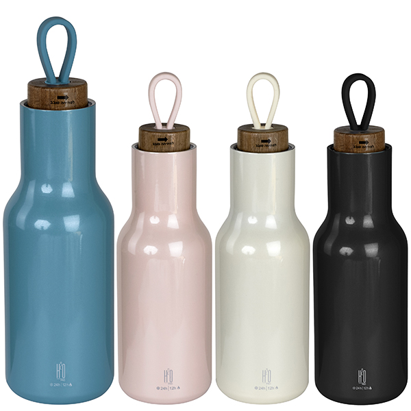 סימון על בקבוק תרמי- נירוסטה עם פקק עץ יוקרתי