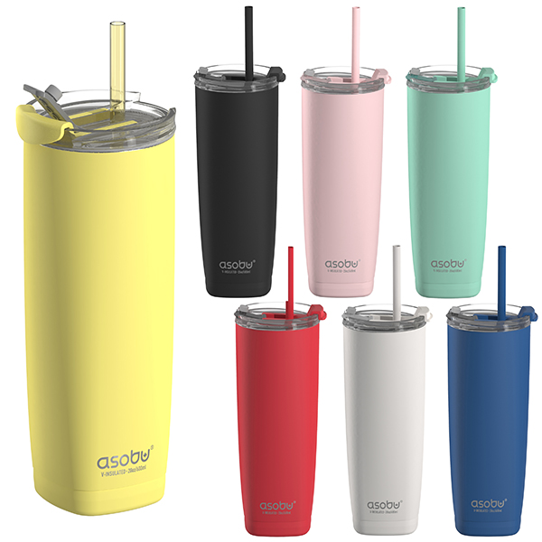 ספל תרמי ממותג מנירוסטה- 600 מ"ל עם קש ומכסה טריטן מבית ASOBU