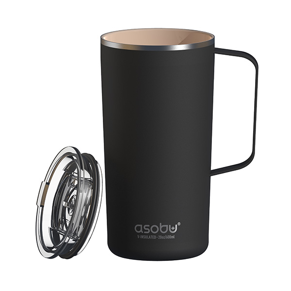 ספל תרמי ממותג מנירוסטה ציפוי קרמי פנימי- 600 מ"ל מכסה טרייטן עם ידית מבית ASOBU – תמונה 6