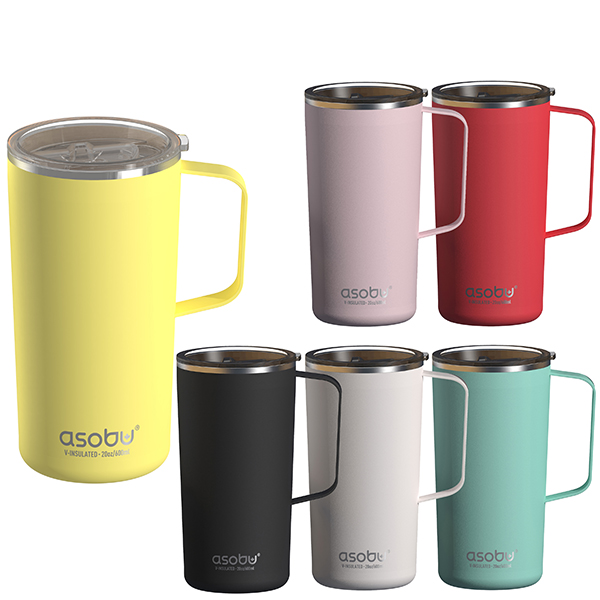 ספל תרמי ממותג מנירוסטה ציפוי קרמי פנימי- 600 מ"ל מכסה טרייטן עם ידית מבית ASOBU – תמונה 2