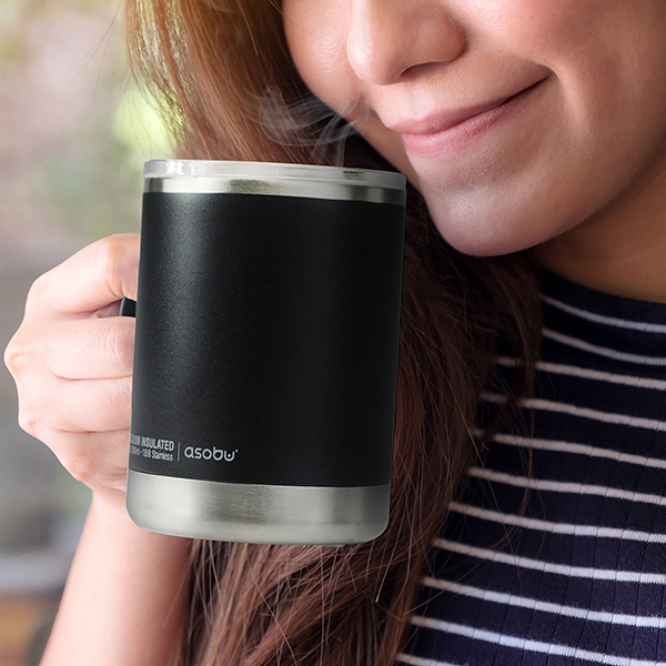 Ultimate ספל תרמי ממותג נירוסטה ציפוי קרמי פנימי- 360 מ"ל מכסה טרייטן עם ידית מבית ASOBU – תמונה 2